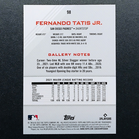 Fernando Tatis Jr. -  2022 Topps Gallery #98 - Picture 2 of 2